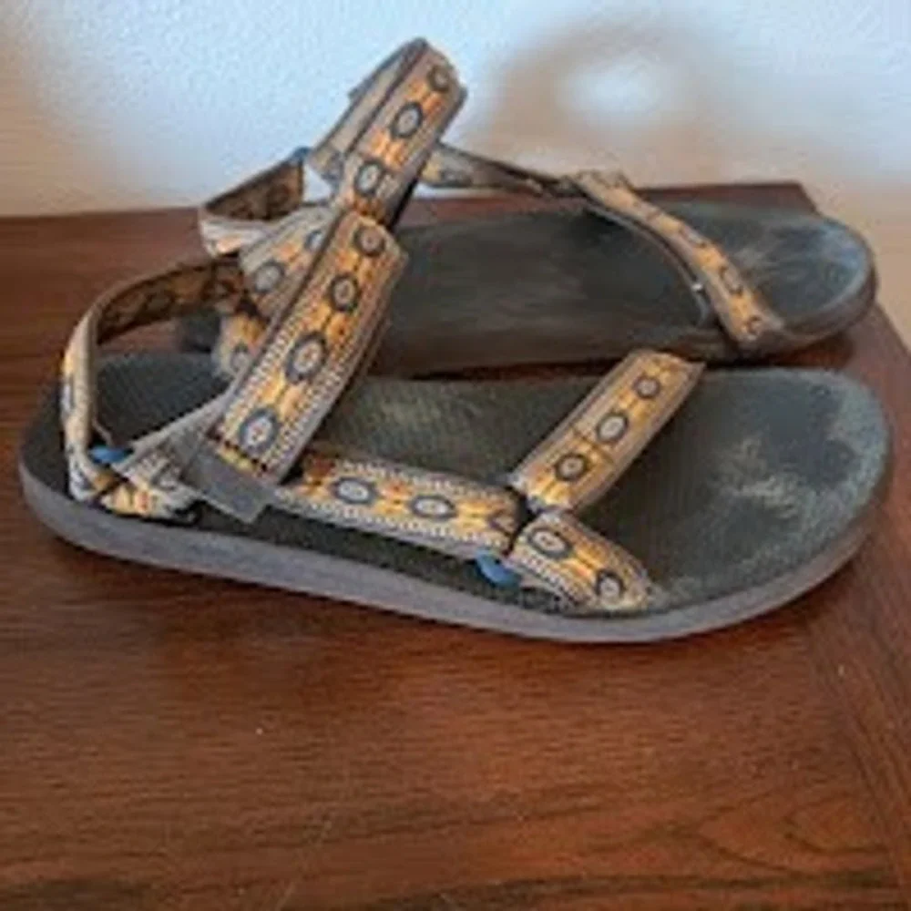 Teva Mens Original Universal Sandal Geometric Pattern Brown Blue 1004006 Size 13